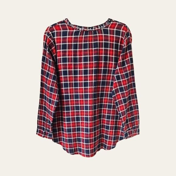 NWOT Dress Barn Plaid Long Sleeve With Sequins Around V-Neckline. - Picture 7 of 10